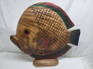 TIKI BAR FISH vtg wood carved statue tropical sculpture hawaiian art sarreid