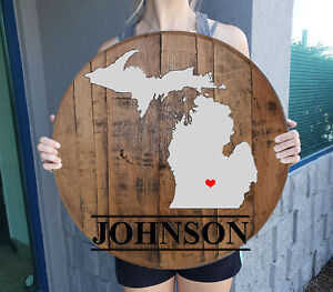 Personalized Michigan Home Personalized Rustic Whiskey Barrel Head Wall Art