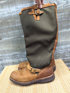 Mens Chippewa 25115 Brown Leather Tall Snake Proof Pull On Boots Size 10 Wide