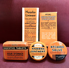 Vintage Medicine Tins & Bottles: Lot of 5, Nyal, Most w/Contents. Antique.