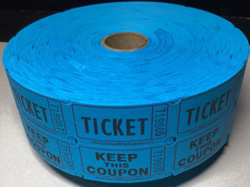 Roll of 2000 Blue Double Stub Raffle Tickets Split the Pot 50/50