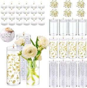12 Set Glass Cylinder Vases for Centerpieces with 24 White Floating Candles