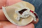 Vintage Unsigned Marcel Boucher Art Deco Rhinestone Pin Brooch Red Baguettes