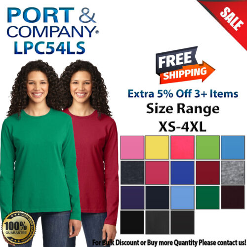 Port & Company Womens Long Sleeve Cotton Crew Neck Stylish T-Shirt LPC54LS