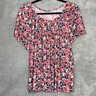CD Daniels 2X Shirt Top Pink Floral Short Sleeve Scoop Neck Stretch Casual