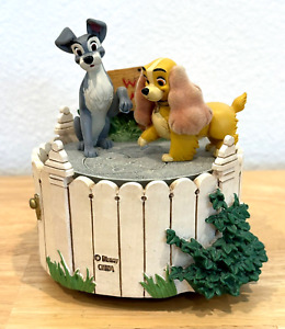 VINTAGE DISNEY LADY & THE TRAMP WET CEMENT MUSIC BOX PLAYS BELLA NOTTE SPINS