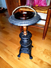 Vintage Pot Belly Stove Black Cast Floor Stand With Amber Glass Ashtray