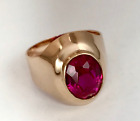 Men's Wedding Ring Natural Ruby 3Ct Oval 14k Real Yellow Gold