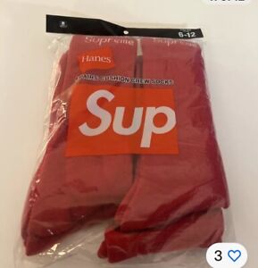 Supreme Hanes Crew Socks Red (two Pairs) - Size 6-12