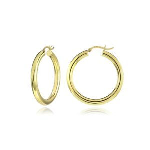14K Gold High Polished 4x32mm Lightweight Round Hoop Earrings