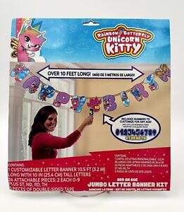 Rainbow Butterfly Unicorn Kitty Birthday 10ft Customizable Banner Add An Age