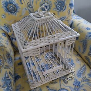 Vintage White Wicker Bamboo Hanging Decorative Bird Cage