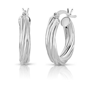 925 Sterling Silver 14K White Gold Plated Twisted Hoop Earrings, Gift 20mm-50mm