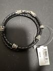 NEW King Baby Studio Sterling Silver & Braided Leather Double-Wrap Bracelet 925