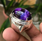 Solid 925 Sterling Silver Natural Purple Amethyst Gemstone Bohemian Men's Ring
