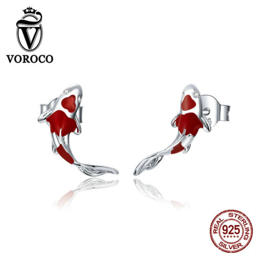 Voroco 925 Sterling Silver Star Fish Koi Luck Ear Studs Earrings Party Gift