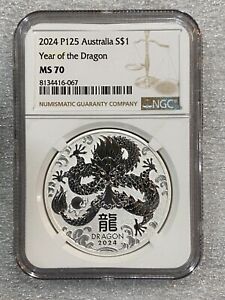 2024 Australia Silver Lunar Year of the Dragon .9999 Fine 1 oz $1 Coin NGC MS70