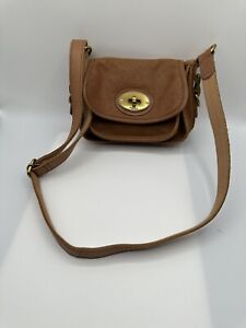 Fossil Long Live Vintage Brown Leather Flap Turnlock Crossbody Handbag