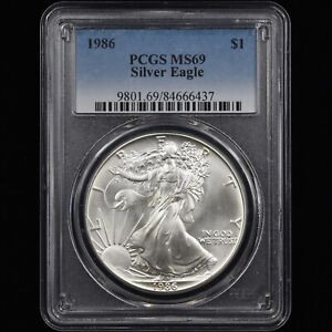 New Listing1986 $1 SILVER AMERICAN EAGLE ✪ PCGS MS-69 ✪ 999 PLAIN BLUE LABEL 437 ◢TRUSTED◣
