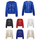 Women's Sequin Jacket Glitter Cropped Blazer Shiny Open Front Bolero Cardigan