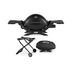 Weber Q 1200 Gas Grill  LP Gas Black with Portable Cart and Grill Cover