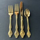 4 Rogers Stainless Gold Electroplated Spoon Fork Knife Flatware Silverware