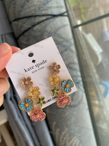 NEW Kate Ks Spade Fleurette Crystal Flower Statement Drop Earrings