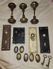 Antique Brass Door Knob Lot W/keys,back Plates & Lock