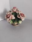 VTG Capodimonte Porcelain Centerpiece Basket Bouquet Roses flower vase 6 X 6