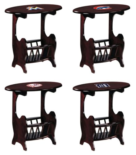 End Table Nightstand MLB Team Logo Decal on a Cherry Finish with Magazine Holder