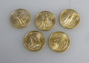 Lot of 5 Gold 2024 Gold 1/10 oz American Eagle $5 US Eagle Mint BU Coins