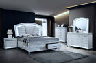 NEW 5PC Modern LED Queen King Bedroom Pearl White Furniture Set Bed/D/M/N/C
