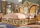5 PC KING SIZE LUXURY ANTIQUE GOLD TAN BEDROOM SET DRESSER MIRROR NIGHTSTANDS