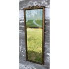 Antique 1930s Gold Gesso Beveled Mirror With Landscape Print Bow Top 27.5