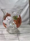 Laurie Gates Halloween Pumpkin Ghost Hand Painted 5.5in Glass Vase