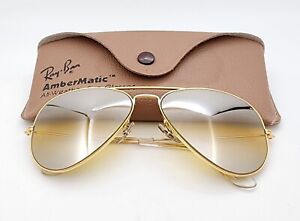 Vintage B&L Ray Ban Bausch & Lomb Ambermatic DGM Gold Plated 58mm Aviator w/Case