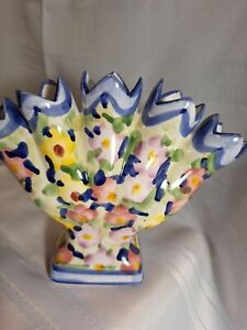 Floral Five Fingers' Vase Portugal Handmade Hand Painted Signed Art Deco
