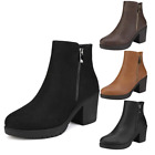Womens Winter Ankle Boots Platform Chunky Heel Round Toe Boots