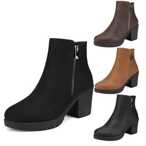 Womens Winter Ankle Boots Platform Chunky Heel Round Toe Boots