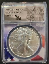 New Listing2021 ANACS MS 70 1 oz Silver Eagle Type 1 Key Date