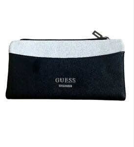 GUESS textured faux-leather foldable women's wallet clutch - Black And White