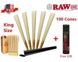 Authentic RAW Classic King Size Pre-Rolled Cones 100 Pack & Clipper Lighter US