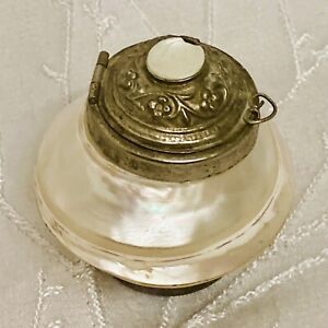 Victorian Seashell & Silver Snuff Bottle, Snuff Box, Mother Of Pearl, Pillbox