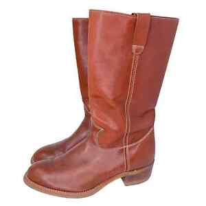 Vintage Levi's Western Cowboy Boots Round Toe Orange Tab Leather Brown Size 12D