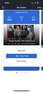 Taylor Swift Era Tours Concert, Hard Rock Stadium Miami. Oct 20th (FIRST ROW!!!)