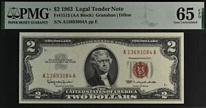 1963 $2 Legal Tender PMG 65EPQ wanted bloody red seal US Note Fr 1513