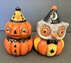 Johanna Parker Halloween Salt & Pepper Shakers Owl & Pumpkin