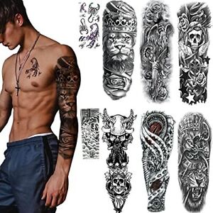 6 Sheets Large Full Arm Sleeve Temporary Tattoos Waterproof 3D Body Stickers