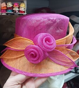 Bow Flower Sinamay Kentucky Derby Wedding Hat Church Wide Brim Dressy Bucket
