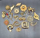 Vintage Brooch lot of 21 Gold tone Some Signed Monet Trifari and more!